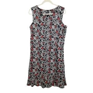 Kim Rogers 100% Linen Floral Sheath Dress Women SZ 18 Black Coral Sleeveless